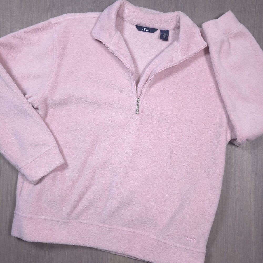 IZOD Pink Fleece Quarter Zip Pullover Sweater Small